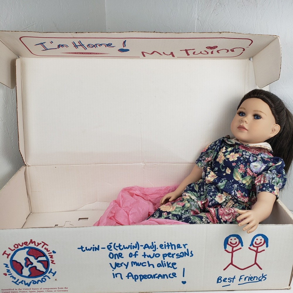 My Twinn Doll 23 Inch Brunette Blue Eyes Floral Jumpsuit Original Box Vintage